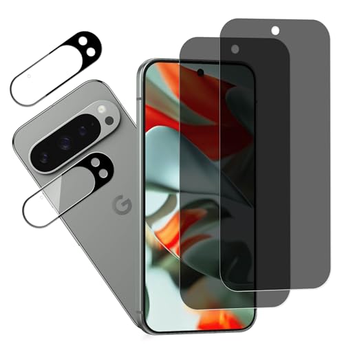 HKKAIS Privacy Screen Protector Designed For Google Pixel 9 Pro XL Anti Spy Private Tempered Glass Film 2-Pack Camera Lens Protector Film 2-Pack