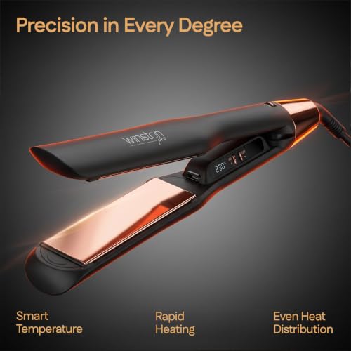 Image of Winston Pro Style Hair Straightener with Rose Gold Titanium Floating Plates, Smart Temperature Display, 3 Heat Modes, 40mm Wide Plates, 360 Swivel Cord & Auto Shut-Off for Women & Men