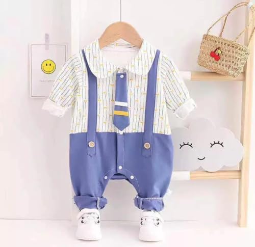 Image of Bold N Elegant Cute Tie Newborn Cotton Full Sleeve Footless Baby Romper Onesie Buttoned Bodysuit for Newborn Infant Baby Boys Girls