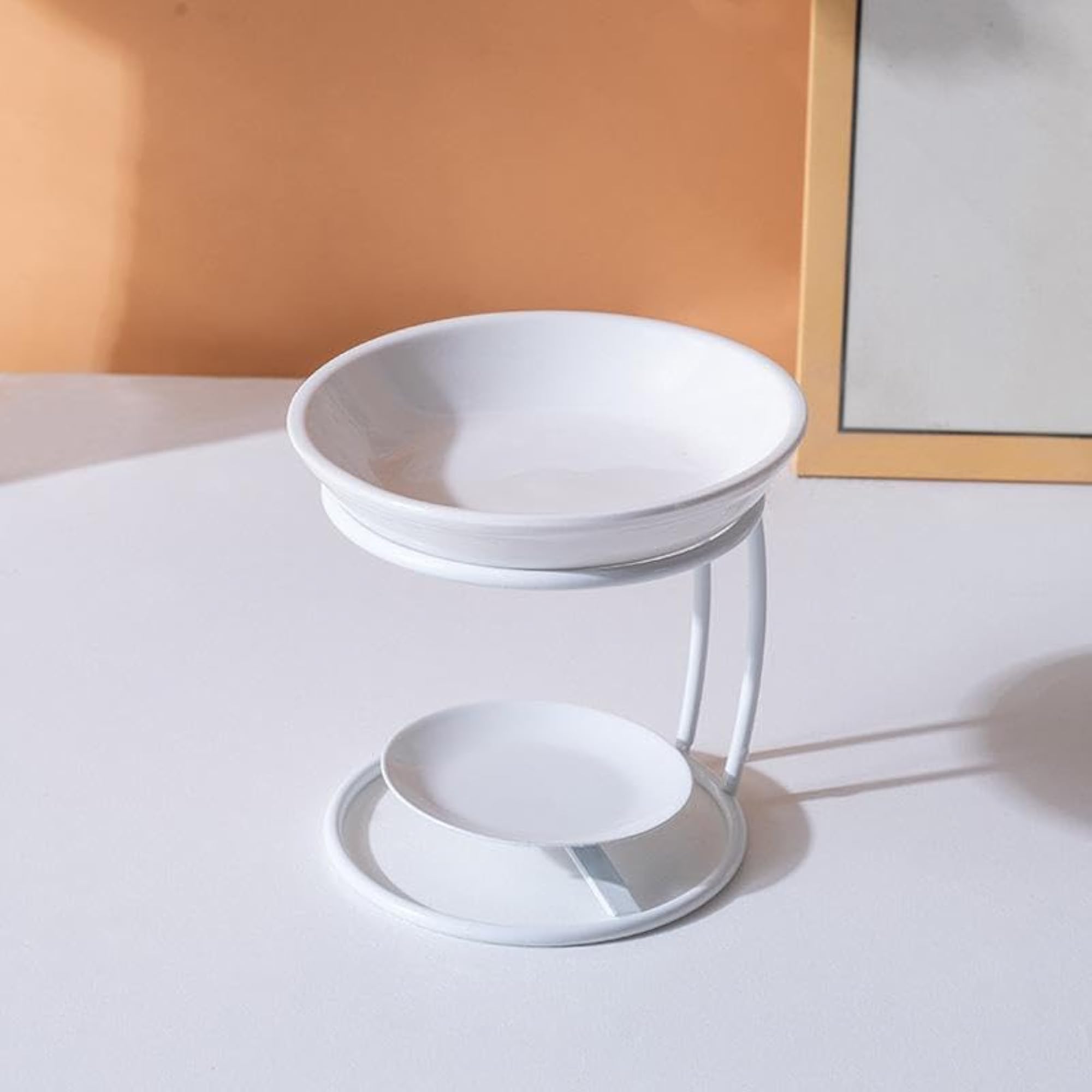 Ceramic Aroma Diffuser Oil Burner with Metal Frame, White