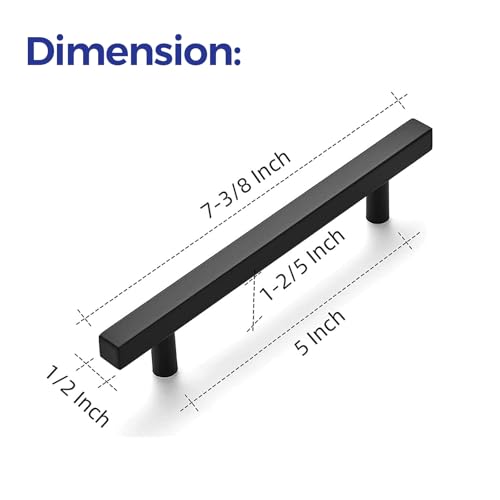Image of Ravinte 45 Pack 7.38'' Square Cabinet Pulls Matte Black Stainless Steel Kitchen Drawer Pulls Cabinet Handles 7-3 /8 inchLength,5 inch Hole Center