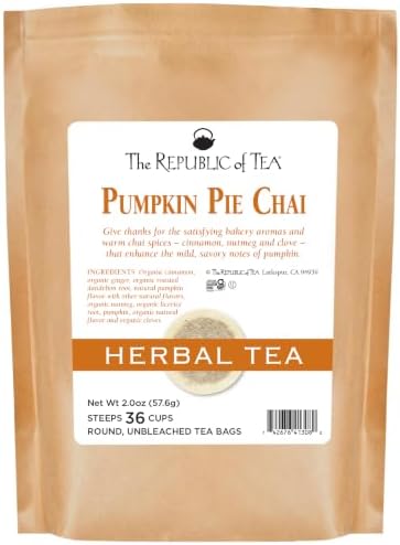 The Republic of Tea Pumpkin Pie Chai Herbal Tea Refill, Caffeine Free,36 Ct