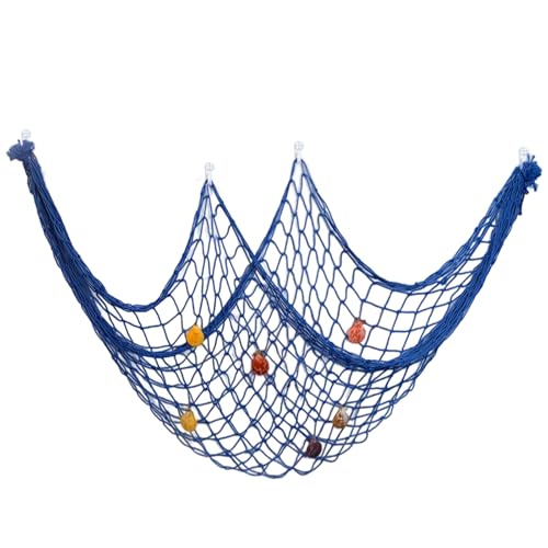 Red de Pesca Decorativa, 1m x 2m Redes Decoracion con Conchas, Red Decoracion Marinera, Red de Pesca Natural para Colgar Fondo, Red Pesca Decorativa Azul para Hogar, Sala de Estar, Dormitorio, Fiesta