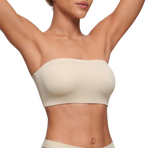 Image of CRZ YOGA Softhold Double Lined Strapless Bralette - Stretchy Smooth Womens Tube Tops Bandeau Wireless T-Shirt Everyday Bra