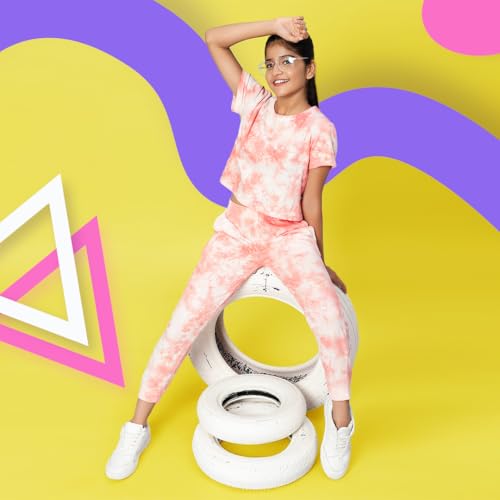 Image of TeenTrums Tie Dye Black Co-ord Set with Boat Neck Tshirt & Joggers, 100% Cotton, Fashion for Youth, Stylish Teen Fashion Collection, Tie Dye Set of Top & Bottom for Girls, Age 05 to 16 Years