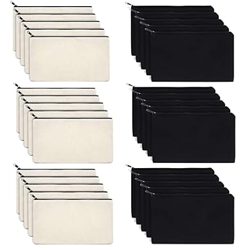 30Pcs Canvas Zipper Pouch Bags, DIY Craft Blank Makeup Bags, Canvas Pencil Case Cosmetic Pouch for DIY Craft Travel Storage School Pencil Bag Coin Bag Sublimation (Beige and Black) Cover