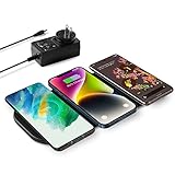 3x10W Wireless Charging Pad, Kexm Qi-Certified Ultra-Slim Fast Triple Wireless Charger Station for Multiple 3 Devices & New Airpods Leather W/AC Adapter for All Qi Enabled Phones(Black)