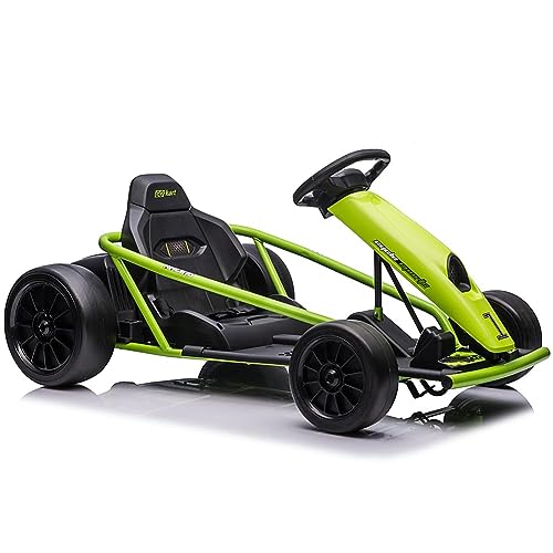 24V Go Kart for Kids 8-12 Years, 300W*2 Extra Powerful Motors, 9Ah Large Battery 8.1MPH High Speed Drifting with Music, Horn,Max Load 175lbs Outdoor Ride On Toy for Teens (Green)