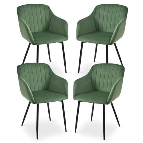 Goeurvant Velvet Dining Chairs Set of 4 Upholstered Chair for Living Room with Metal Legs Kitchen Chairs,Green