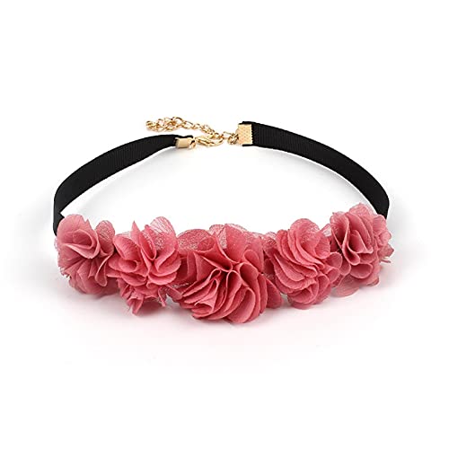 Personalidad Niche Luz Luxe - Joyas de encaje rosa y flor - Collar corto - Cadena de clavicula
