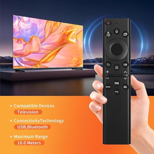 Image of Solar Voice Remote Control for Samsung Frame Smart TVs Compatible for Samsung 2021-2025 Crystal QLED 4K 8K Smart TVs Series, 4 Shortcut Buttons, BN59-01385A Black