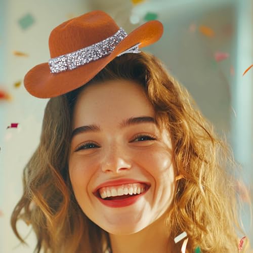 Pinza para cabello mini sombrero vaquero con rhinestones miniatura 1