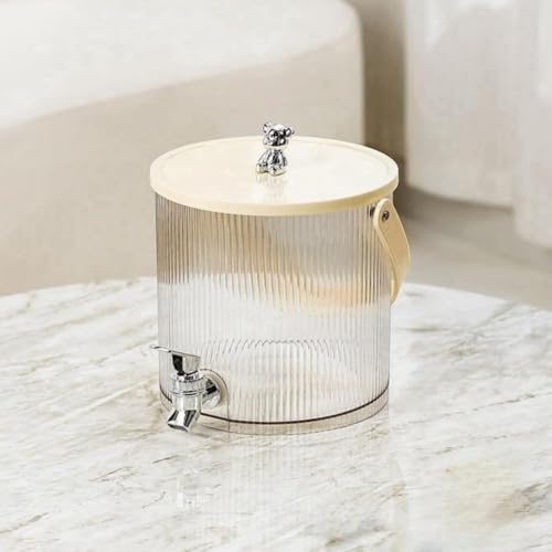 MLTUN MAKAN 家庭用冷蔵庫用冷水ピッチャー(蛇口付き)、大容量飲料バケツ、フラワーティー、フルーツティーカップ、ジュース用冷水バケツ、3.5L/5L、冷蔵庫対応、蓋とハンドル付き、業務用、家庭用、来客用に最適 (クリーム,3.5L)