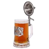 Wrendefull 0.6L Beer Stein with Matel Pewter Lid Stanley Steel Germany Oktoberfest Tankard Eagle Bierkrug Drinking Glass Horn Coffee Mug Stine for Men Can at Christmas Ornaments Cup Broede
