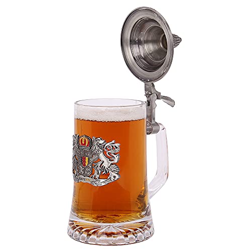 Personalized Glass German Beer Stein Custorn Engraved With Your Text, With Matel Pewter Lid Stanley Steel Germany Oktoberfest Tankard Eagle Bierkrug Drinking Glass #TOP3