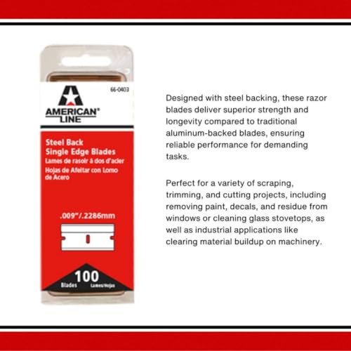 American Line Single Edge Razor Blades - 100-Pack - 0.009" Heavy Duty High Carbon Steel for Extra Durability and Long Life - 66-0403 - Thumbnail 2