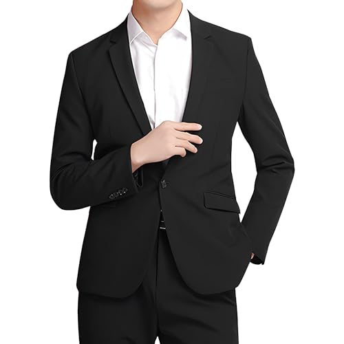 Men's Big Tall Suit Jacket Wedding Prom Dress Sport Jacket Black 2 Button Solid Male Big Blazer for Business & Casual