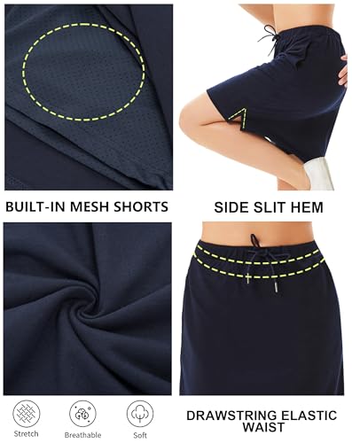 JACK SMITH Women's Sports Drawstring Waist Stretchy Knitting Athletic Mesh Shorts(S,Navy Blue) - Thumbnail 4