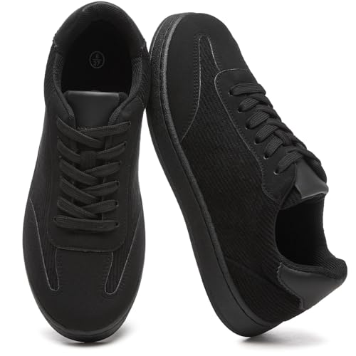 Witwatia Sneakers for Women Suede & Corduroy Trendy Women’s Shoes Non-Slip Walking Shoes with Memory Foam Insole Black US 7