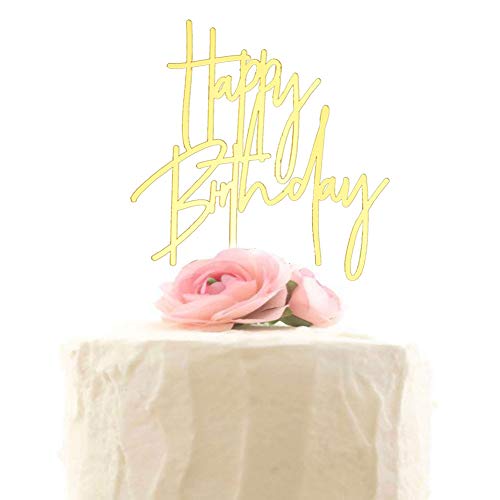 Happy Birthday Cake Topper Acryl Geburtstag Party Dekorationen Feiern Spiegel Gold