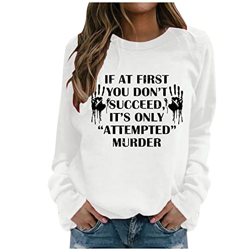 QWASZX Vintage Vêtements Femme Mode Top Blouse Imprimé Manches Longues O Neck Sweatshirt Décontracté Doux et Chaud Blouses Pull Blanc Femme, Blanc., XXXL Cover