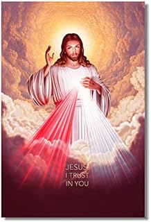QINGRENJIE Quadro su Tela Divina Misericordia di Gesù Poster I Trust in You Adesivo murale Gesù Cristo Dio Ti benedica Carta da Parati 50X75 cm Senza Cornice