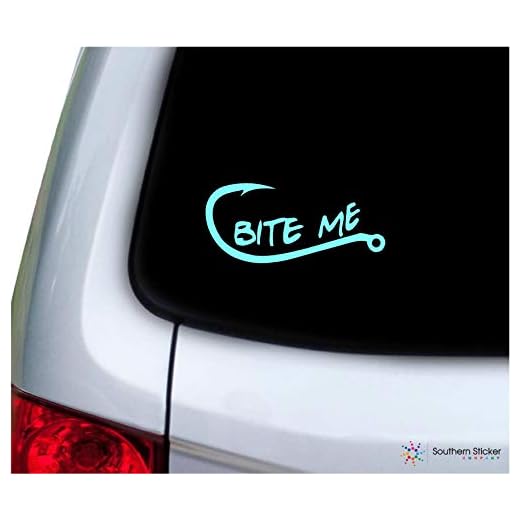 bite me Text Fishing Hook 7x3.1 inches Size Hunting United States America Color Sticker State Decal Vinyl Laptop car Window Truck - Made and Shipped in USA (Mint)