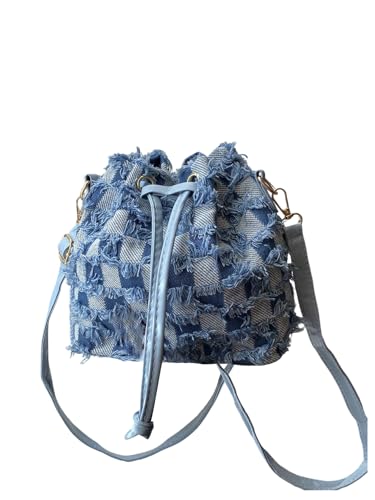 Floerns Women's Y2k Denim Shoulder Bag Purse Small Drawstring Bucket Bag