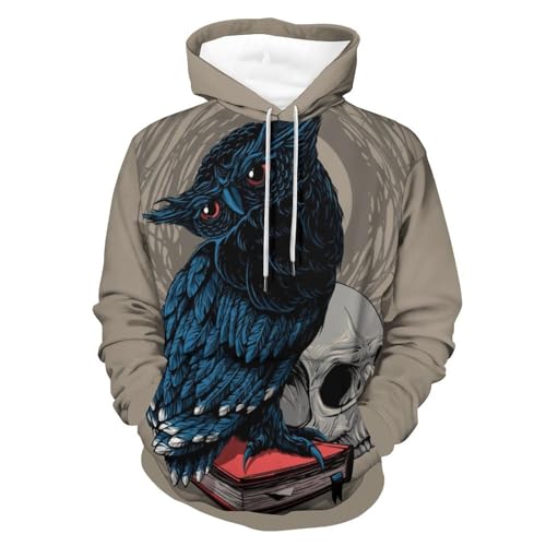 Hoodie Hibou Squelette unisexe en coton premium avec finitions soignées style gothique chic