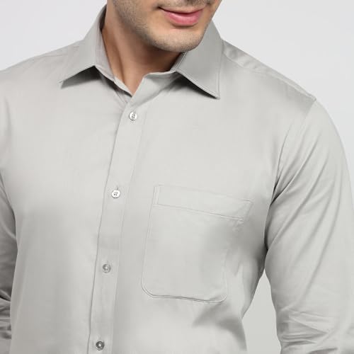 Image of Raymond Men Slim Fit Solid Pattern Pure Cotton Semi Cutaway Collar Full Sleeve Formal Shirt