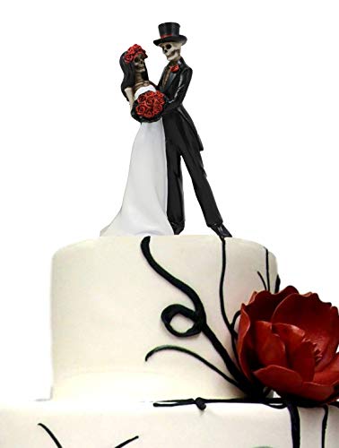 Ebros Day Of The Dead Wedding Dance Skeleton Bride And Groom Holding Red Roses Bouquet Figurine Cake Topper 6.25"Tall Love Never Dies Bridal Party Ceremony Skeletons Lovers #TOP11