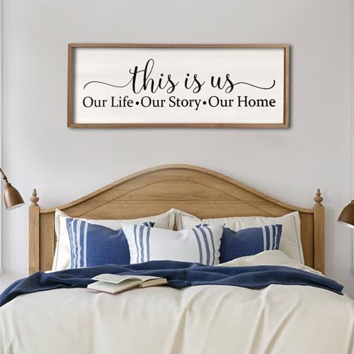 This Is Us Sign Wall Decor for Bedroom 32''×12'' Large Vintage Framed Wooden Modern Farmhouse Room Rustic Family Sign Wall Art Hanging Home Decor (Wood White)