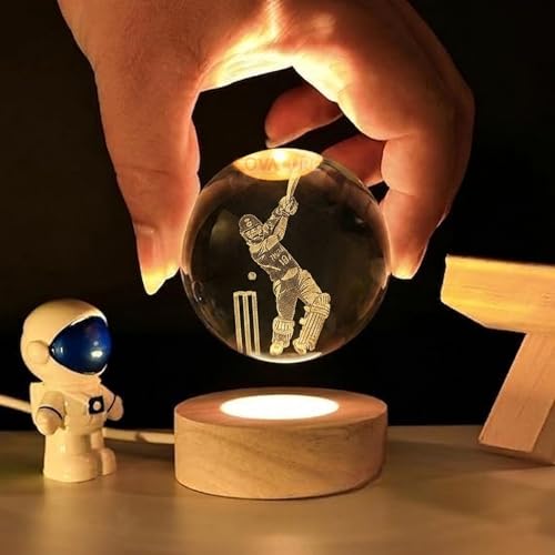 Image of COVACURE 3D Viratt Kohlii Crystal Ball Night Lamp, Viratt Kohl Crystal Ball Night Light with USB, LED Wooden Base Table Lamp for Bedroom Home Office Decoration Birthday Gift for Boys and Girls