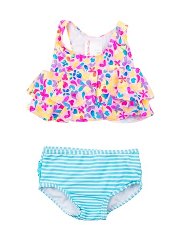 Image of RuffleButts Girls UPF50+ Sun Protection Flounce Bikini Two Piece Swimsuit