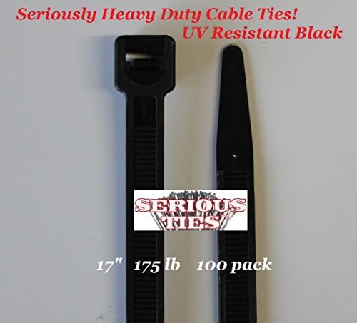 Serious Ties - Extra Heavy Duty Cable Ties 17 Inch/175 Pound Tensile Strength/UV Resistant Black (100 PACK, UV RESISTANT BLACK)