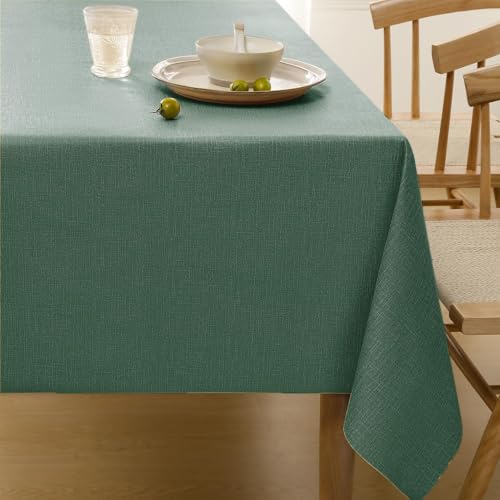 Romanstile テーブルクロス クリスマス 緑 おしゃれ ビニール 撥水 厚手 長方形 140×180cm PVC 防水 防油 汚れ防止 麻布風 桌布 テーブルカバー table cloth 大判 カット可能 長さ調節可 お手入れ簡単 耐久 耐熱 食卓 装飾 北欧 ダイニング キッチン カフェ レストラン パーティー お正月 ダークグリーン