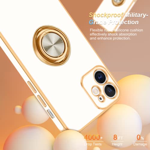 Fingic Iphone 12 Case, Iphone 12 Case With Ring Stand, [360° Rotatable Ring Holder Magnetic Kickstand] [Shiny Plating Gold Edge] Slim Soft Tpu Shockproof Protective Cover Case For Women Men, White #TOP5