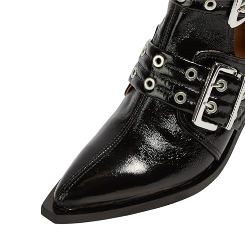 FOWT Women Pointed Toe Chelsea Boots Chunky Mid Heel Ankle Booties Hollow Cut Strappy Back Zipper Shoes Size 4-16 US4