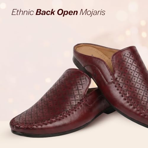 Image of FAUSTO Mens Perforated Stylish Driving Moccasins | Half Shoes for Office & Outings | Driving Loafers | Casual and Formal Mules | Soft Cushioned Insole