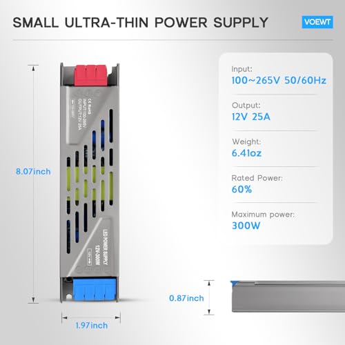 Image of LED Driver 300 Watts Power Supply 100V-265V AC to 12V DC Converter,Quiet and Small Transformer Low Voltage Output for Strip Light,Lamp