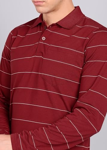 Image of INKKR Men Full Striped Polo Neck Cotton Blend T-Shirt