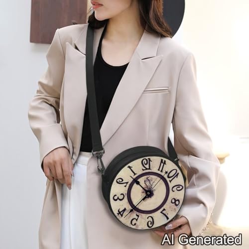 Image of Women Novelty Round Clock Shape Zippered Clock Purses for Women Tote Handbag Shoulder Bag, Gift for Mom Girlfriend