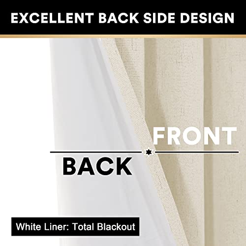 Image of PrinceDeco Linen Texture Curtains 100% Blackout Curtains 64 inch Long 2 Panels Set Full Blackout Linen Curtains with Thermal Insulated Liner Noise Reducing, 42 inch Wide,64 inch Length,Bleached Sand