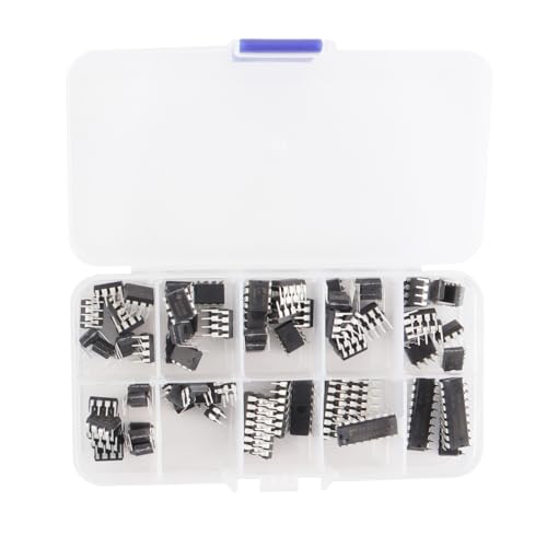 Gorise Kit de 85 circuitos integrados (CI) con 10 tipos de chips, incluidos NE555, LM324, LM393, UA741, ULN2803, LM358, LM386, NE5532, ULN2003 y PC817, con caja de almacenamiento.