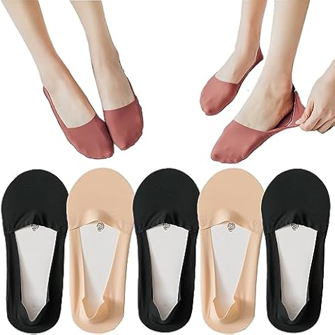 5 Pairs Invisible Ice Silk Socks,No Show Socks Low Cut Comfort Breathable Thin Socks,Non Slip Hidden for for Womens Sock (Black & Skin Tone) Cover