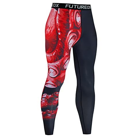 Mururo Mens Sports Running Pants Casual Slim Fit Elastic Waist Printed Jogger Trousers Compression Base Layer Training Tights Elasticity Quick Dry Perspiration Leggings Red Cover