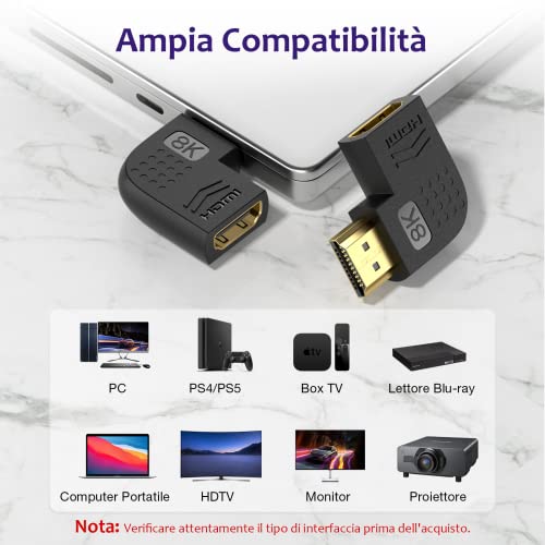Adattatore HDMI 2.1, Estensore placcato oro a 90 e...