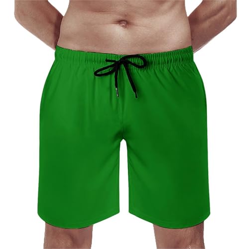 Hawaiian Shorts for Men - Dark-Green Print Quick Dry Mens Swim Trunks Bathing Suits with Mesh Lining