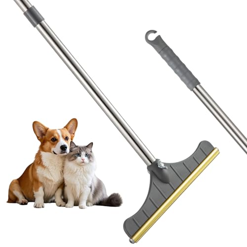 LYDZJ Stainless Steel Carpet Rake for Pet Hair Removal, Reusable Cat Dog Hair Remover with 47’’ Adjustable Long Handle Advanced Lint Remover Scraper for Carpets, Rugs, Mats, Furniture (Grey)