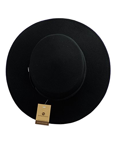 Nyfashion101 Wool Wide Brim Porkpie Fedora Hat W/Simple Band Accent - Black #TOP4
